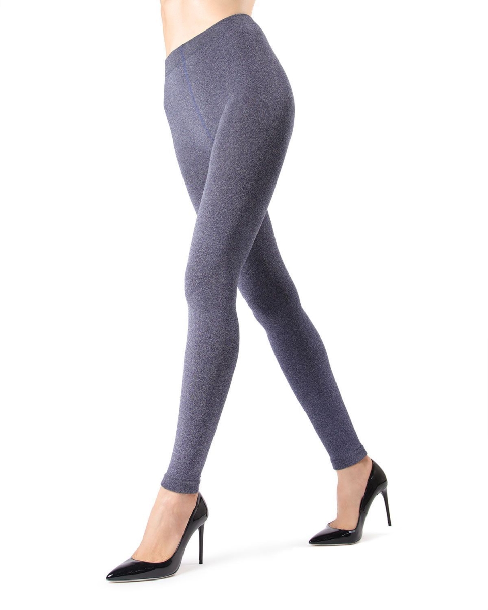 MO-153-40602-S-M Heather Plush Lined Tights for Womens, Denim - Small-Medium