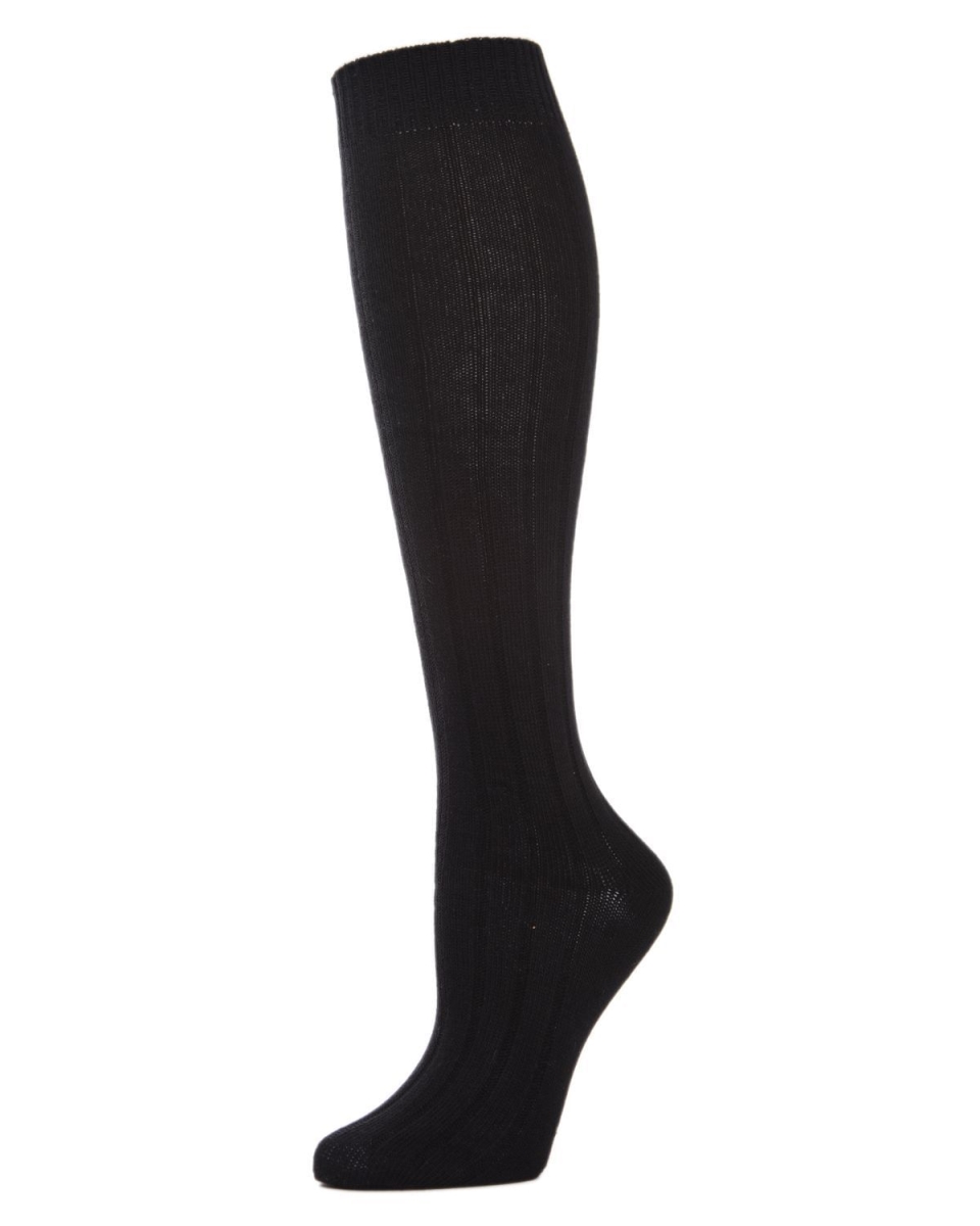 Ribbed Knee High Socks for Womens, Black - One Size