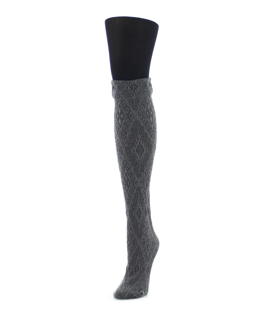 Diamond Stretch Layered-Look Tights for Womens - Black & Gray Heather - Medium-Large