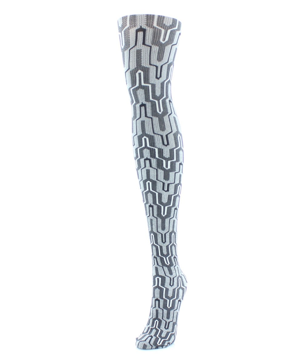 MF5-174-99854-S-M Tower Line Opaque Tights for Womens, Black & Gray - Small-Medium