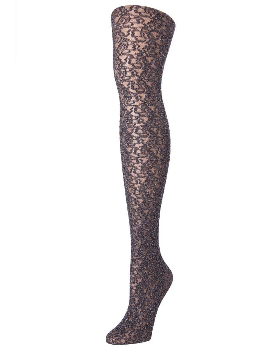 MF5-166-00001-S-M Flowertive Glam Tights for Womens, Black - Small-Medium