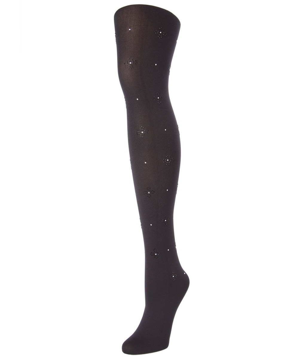 MF5-181-00001-S-M Floral Shine Glam Tights for Womens, Black - Small-Medium