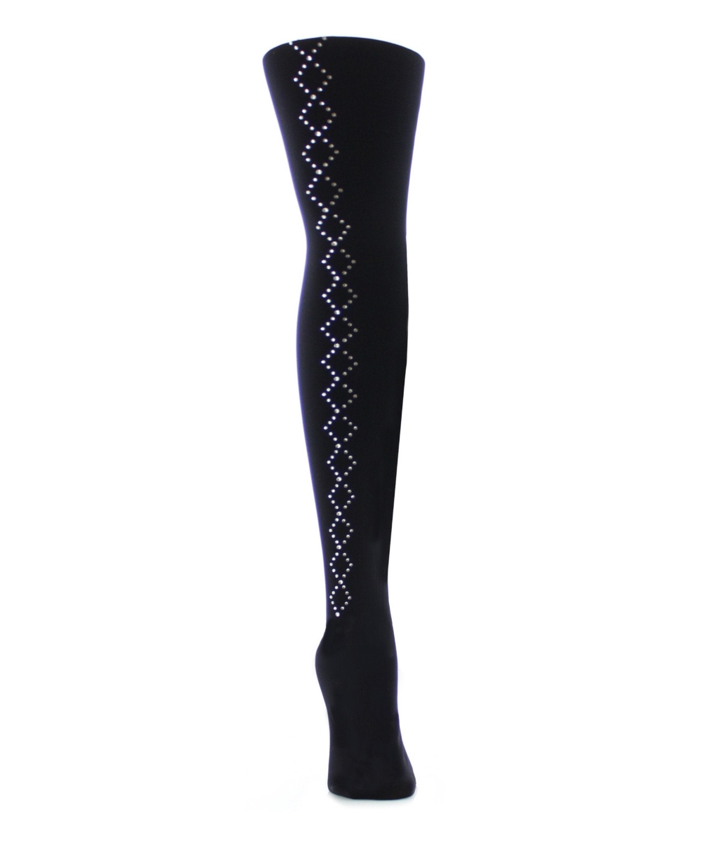 MF5-195-00001-M-L Diamond Studs Glam Tights for Womens, Black - Medium-Large