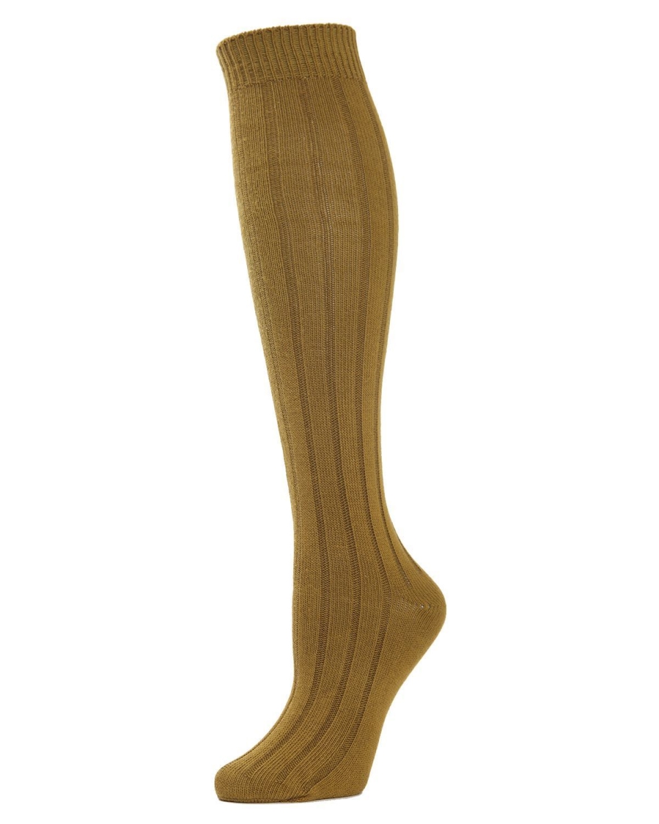 MO-716-32001-OS Ribbed Knee High Socks for Womens, Bright Green - One Size