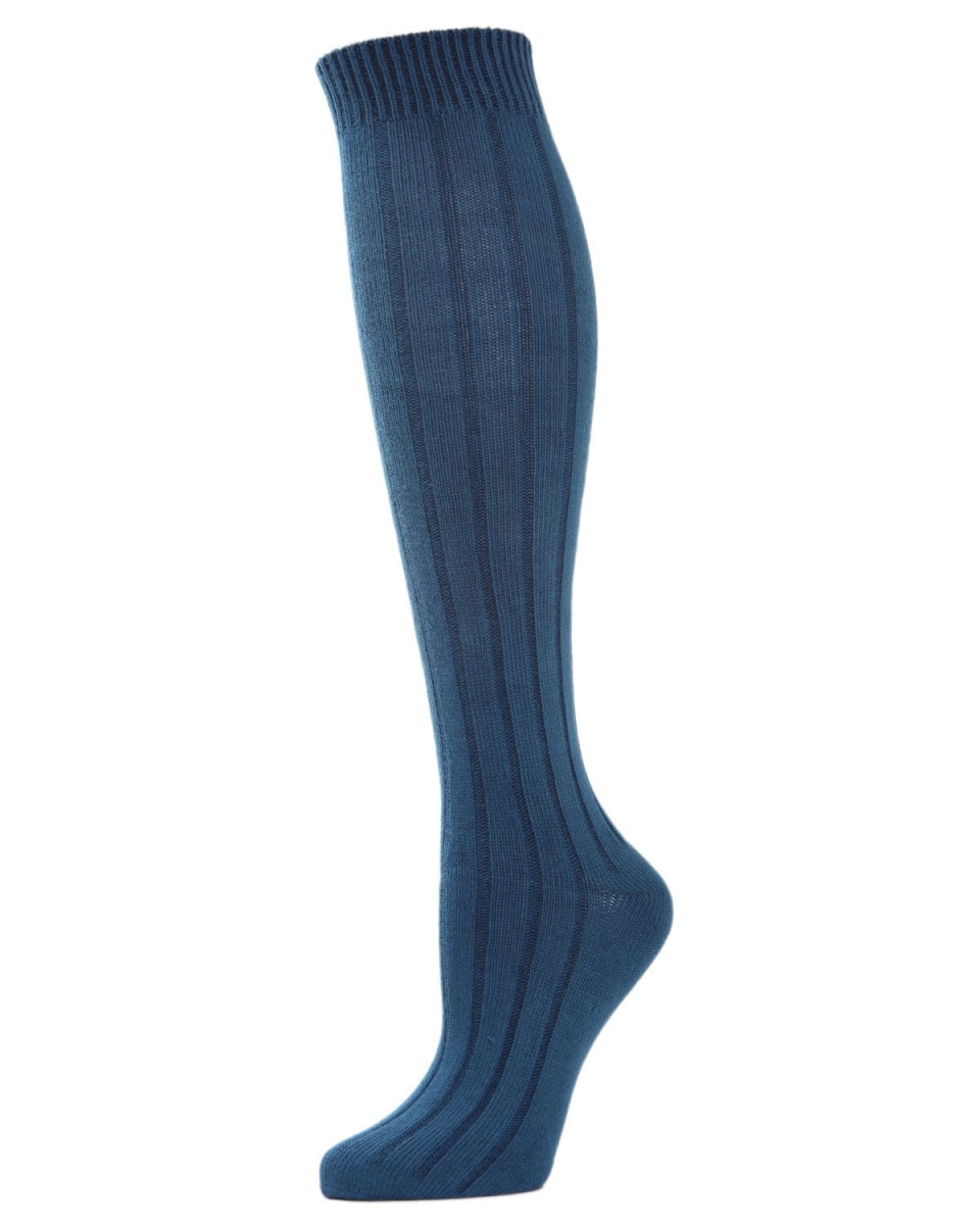 MO-716-40106-OS Ribbed Knee High Socks for Womens, Legion Blue - One Size
