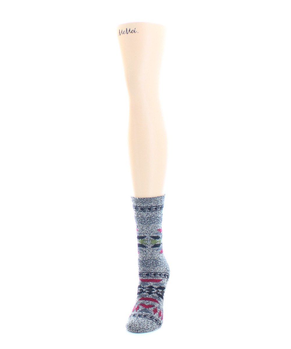 Soft & Cozy Aztec Patterned Crew Length Boot Socks - Black / One Size