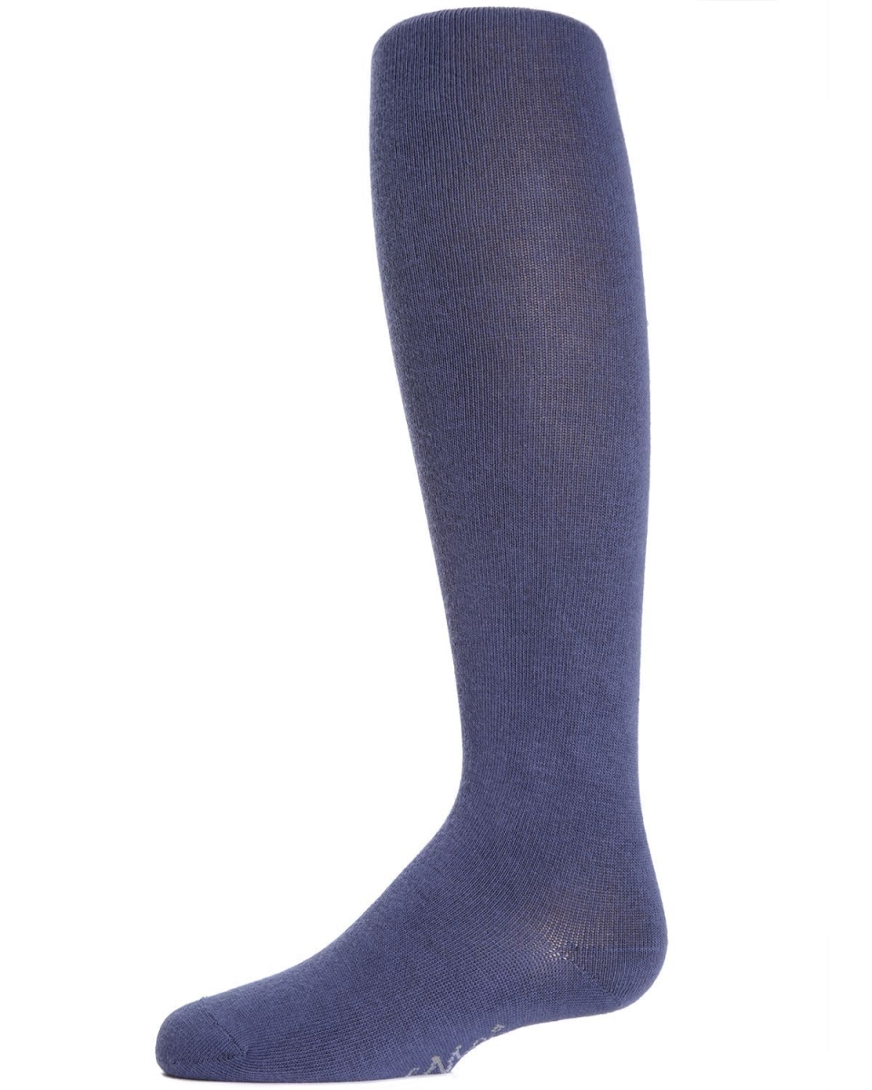 Girls Ultra-Soft Opaque Cotton-Rich Mini-Ribbed Sweater Tights - Blue Indigo / 6