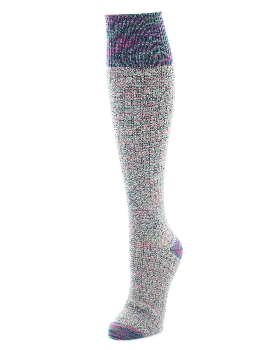 LF6-700-62201-OS Fuzzy Mixed Threads Knee High Womens Socks, Berry Multicolor - One Size