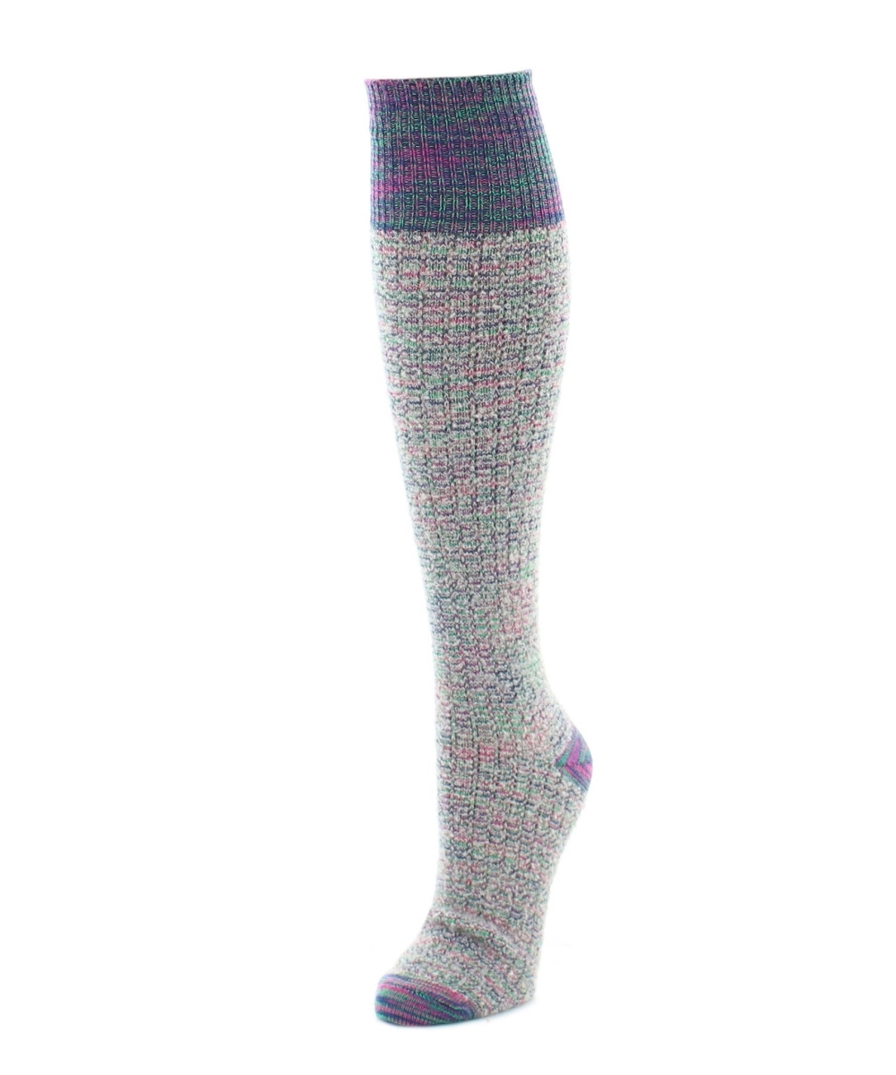 LF6-700-46003-OS Fuzzy Mixed Threads Knee High Womens Socks, Blue Multicolor - One Size