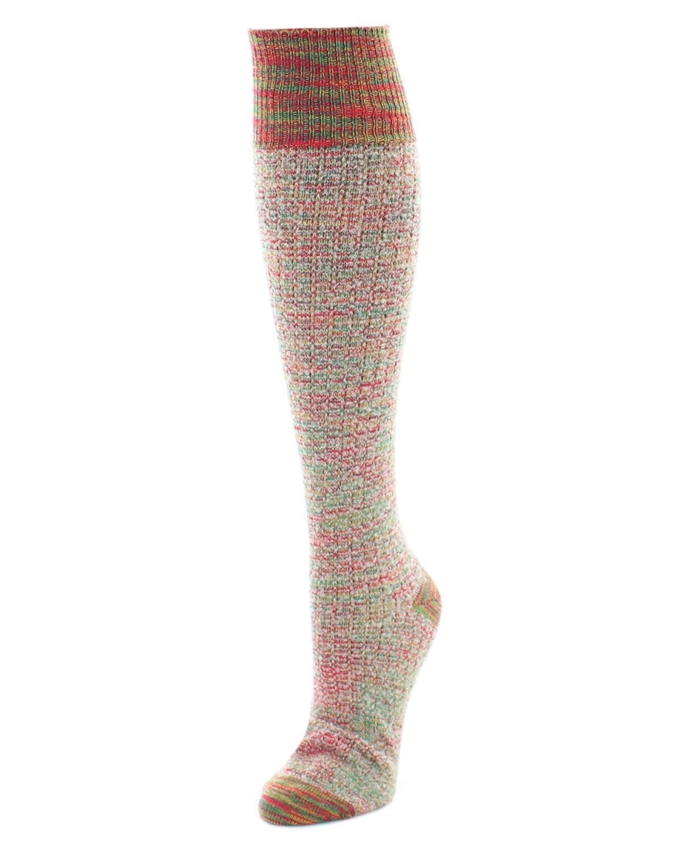 LF6-700-82002-OS Fuzzy Mixed Threads Knee High Womens Socks, Orange Multicolor - One Size