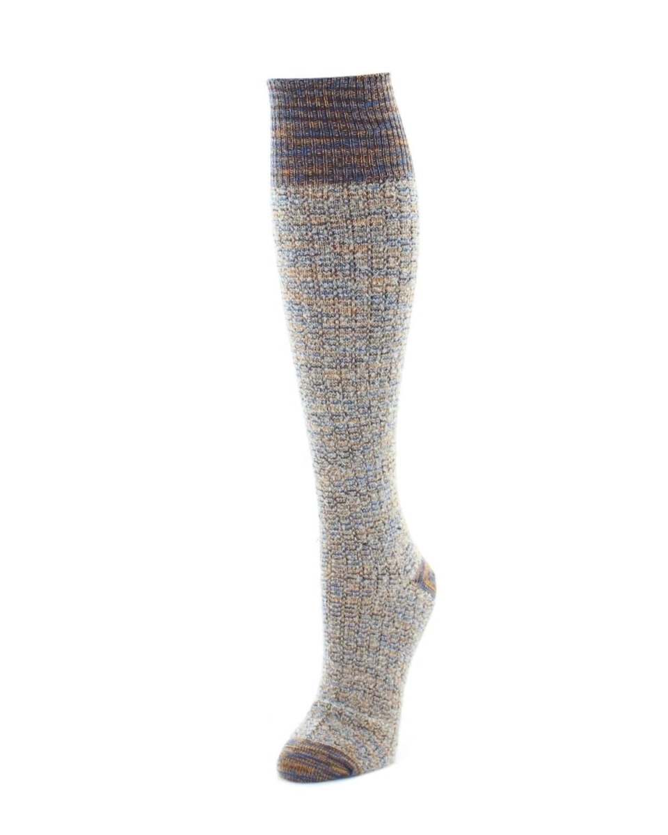 LF6-700-64007-OS Fuzzy Mixed Threads Knee High Womens Socks, Rust Multicolor - One Size