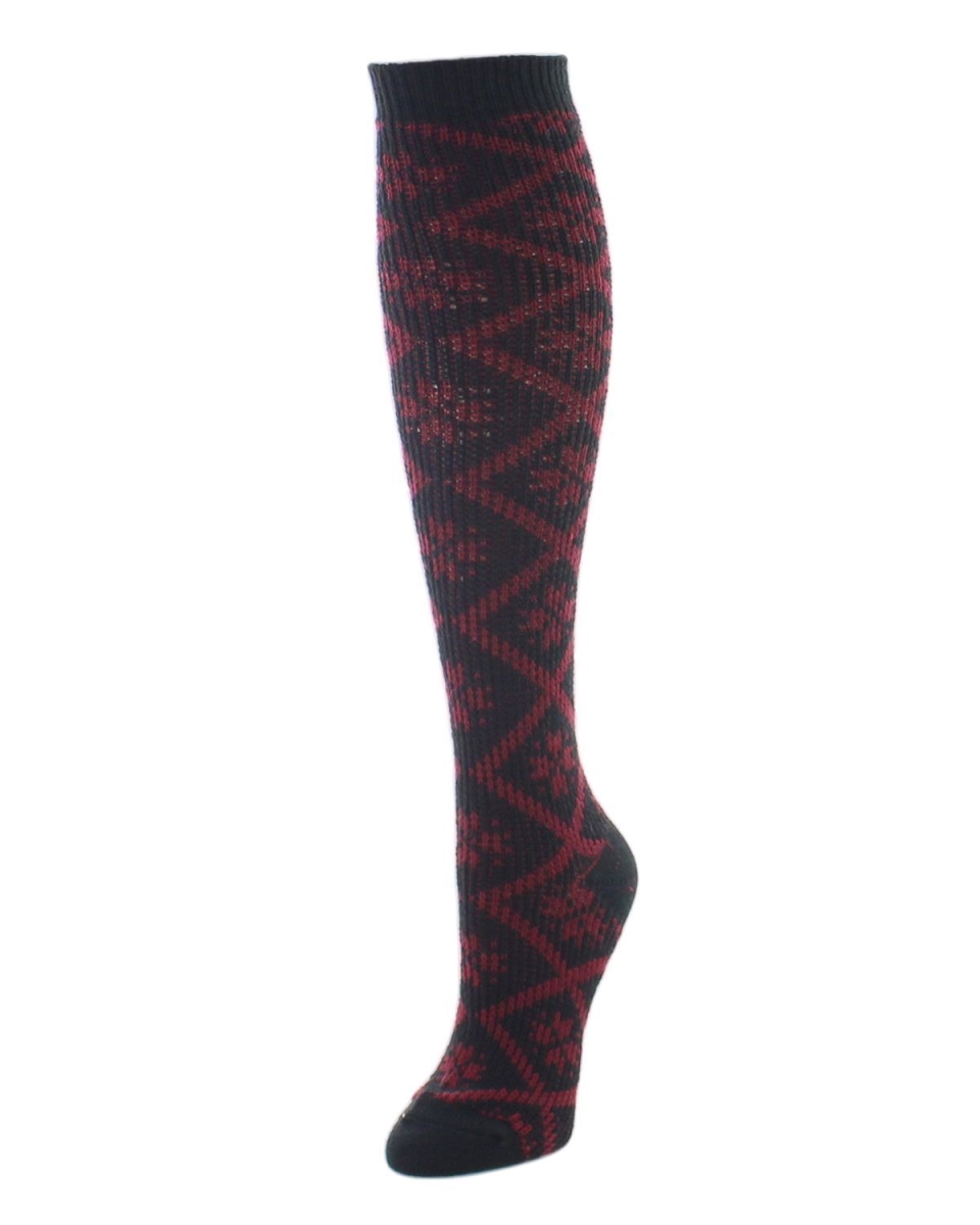 Women's Open Crochet Diamond Pattern Chunky Knee High Sock - Black / One Size