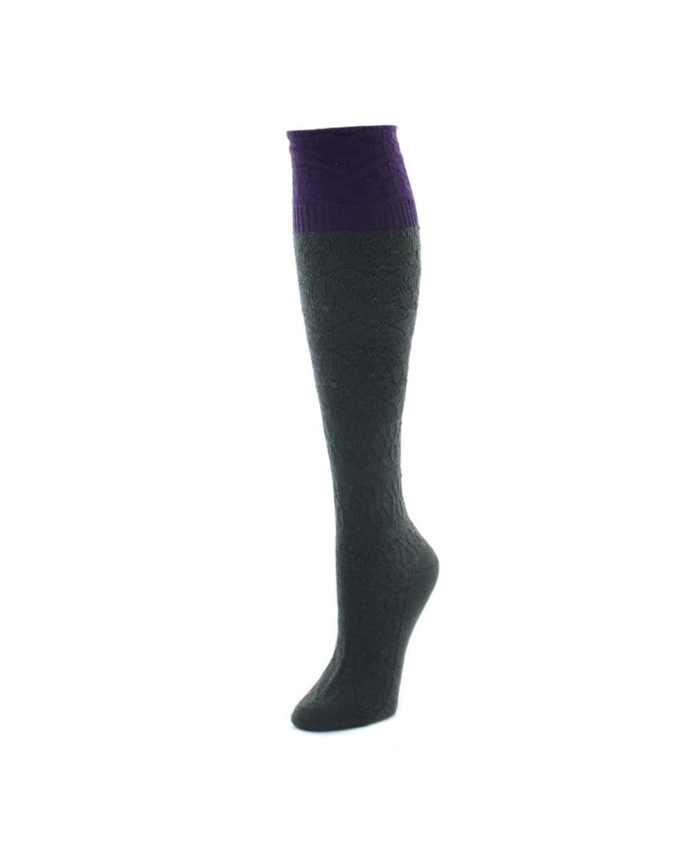 LF6-718-02306-OS Interlocking Crochet Knee High Womens Socks, Dark Gray Heather - One Size