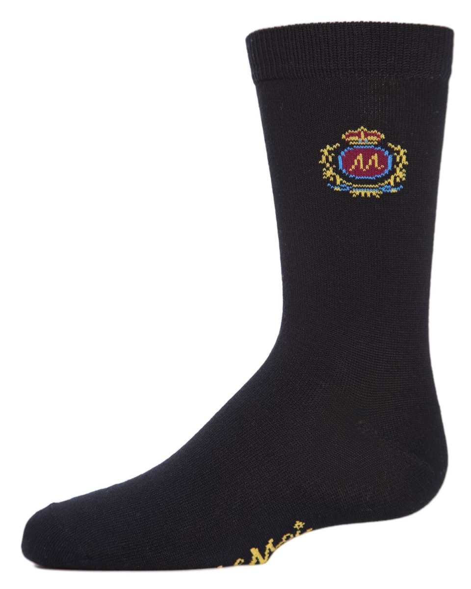 Boys' Sophisti-Crest Mercerized Cotton Blend Crew Socks - Black / 8