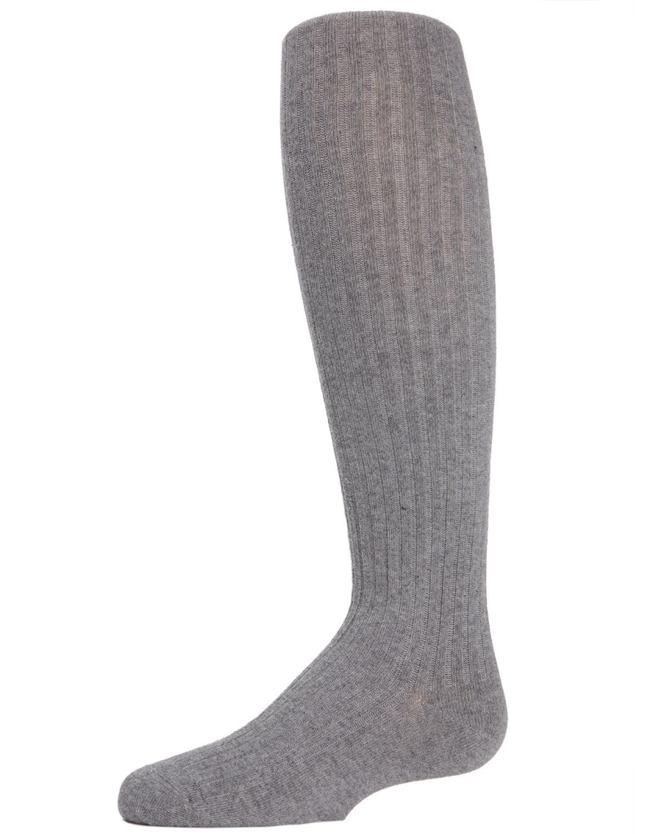 Ribbed Cotton Girls Sweater Tights - Light Gray - Size 12