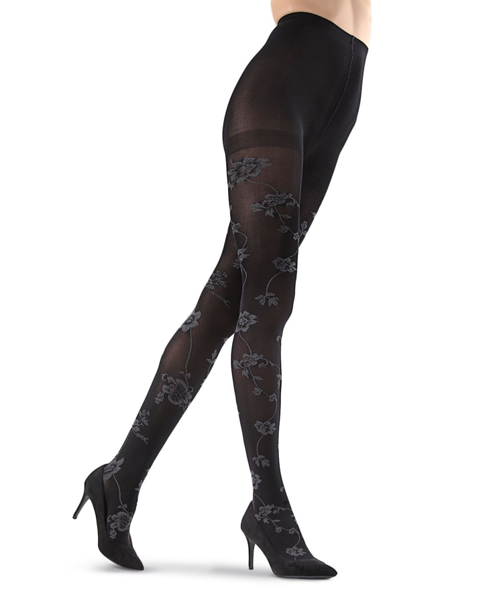 Wild Floral Opaque Tights for Womens Black - Small-Medium