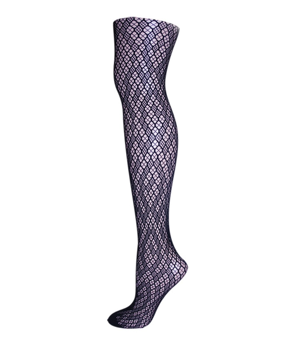 Picture of Memoi MS1-118-00001-M-L Checkered Diamonds Net Tights for Womens, Black - Medium-Large