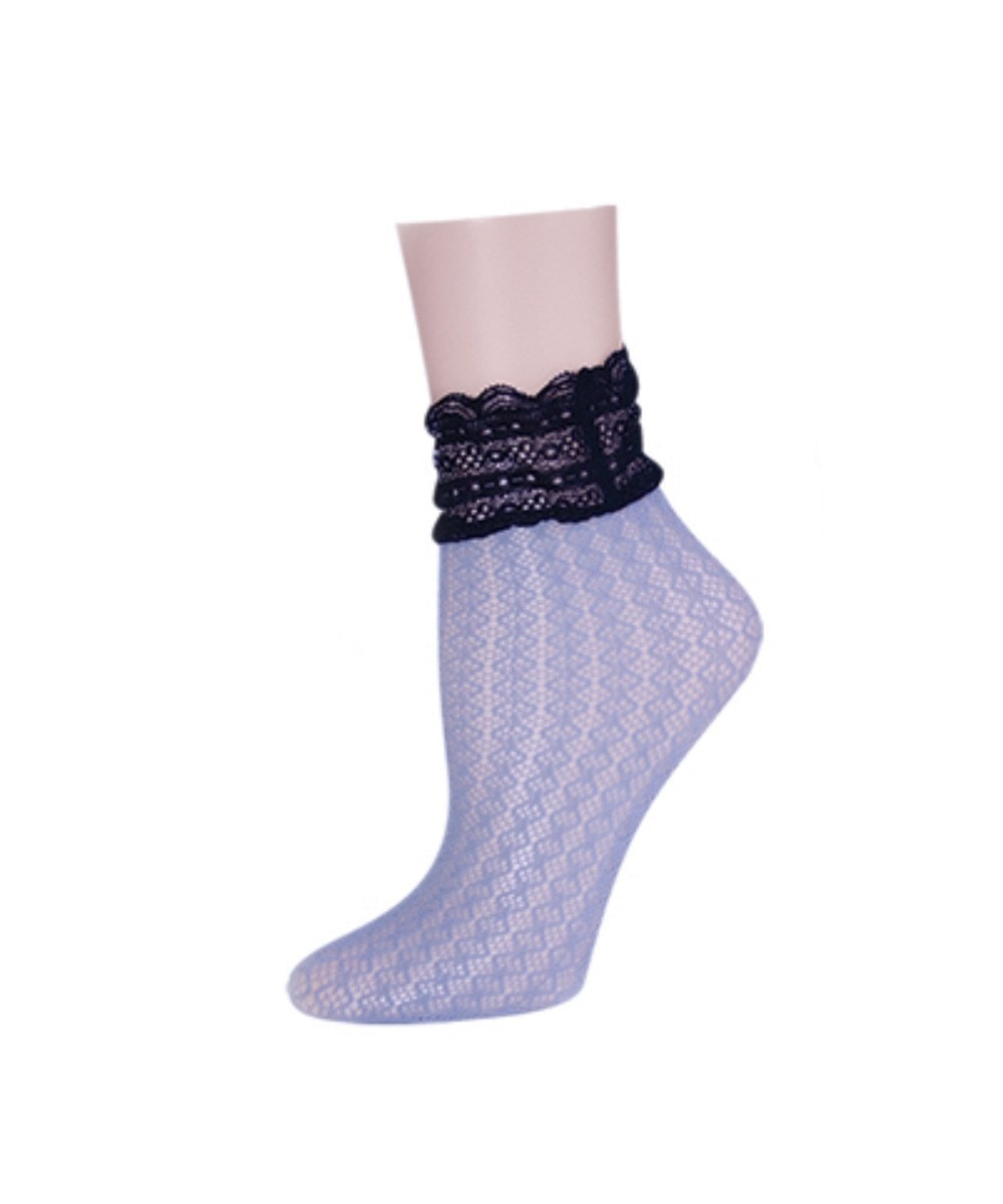MS1-601-96043-OS Diamond Floral Lace Ankle Socks for Womens, Summer Clouds - One Size -  Memoi