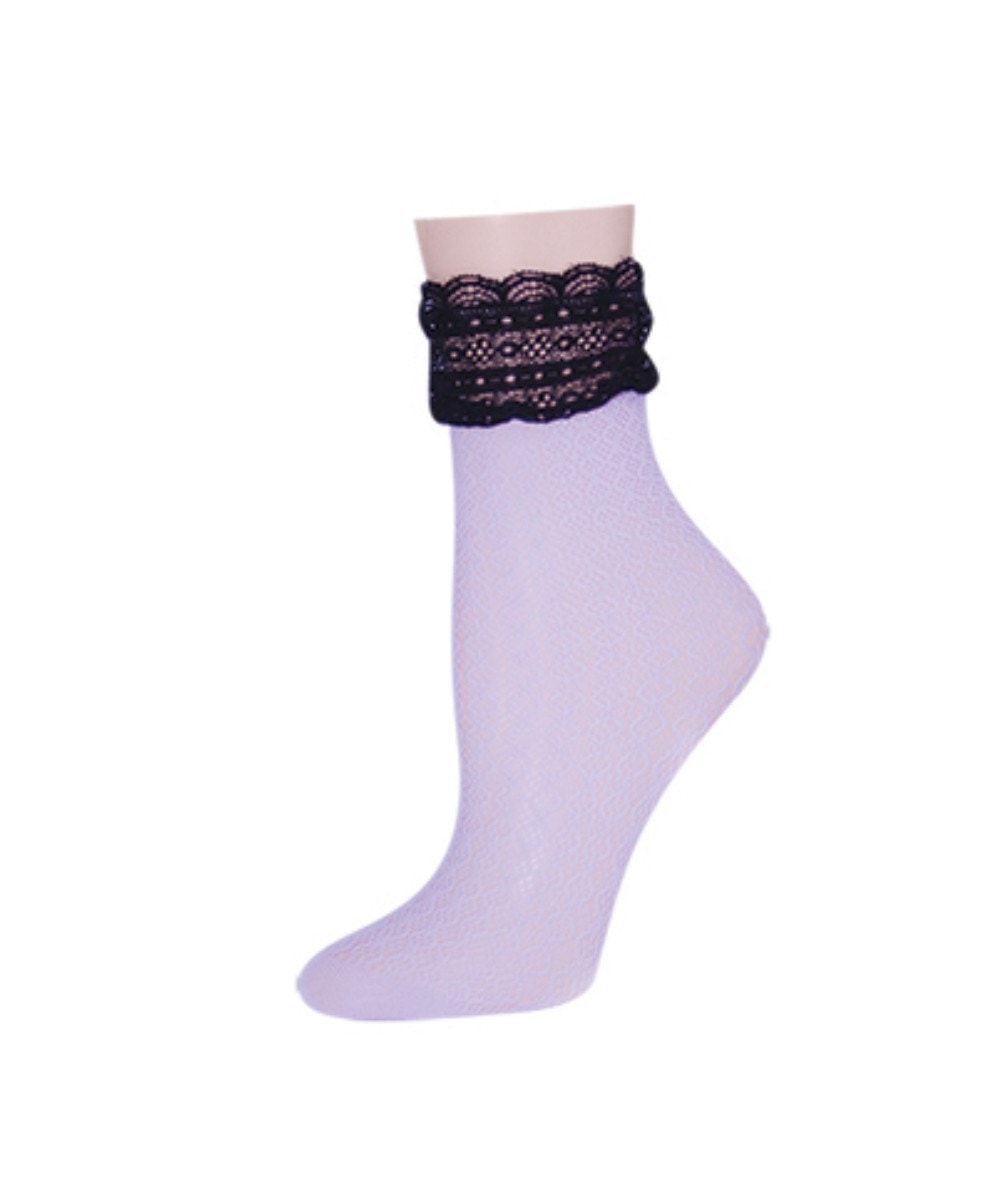 MS1-601-50002-OS Diamond Floral Lace Ankle Socks for Womens, Dusty Lilac - One Size -  Memoi