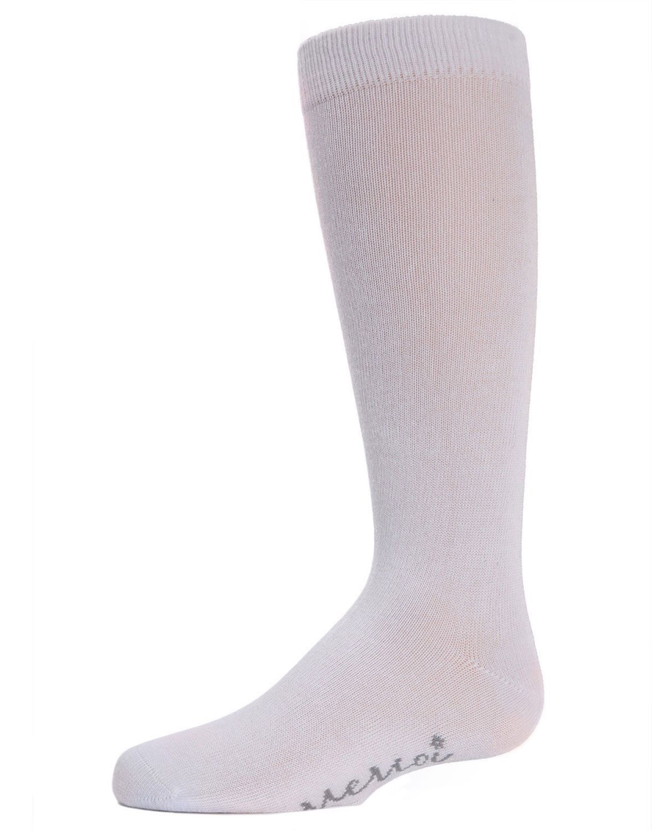 Girls Ribbed Classic Cotton-Rich Solid-Color Knee High Sock - White / 14