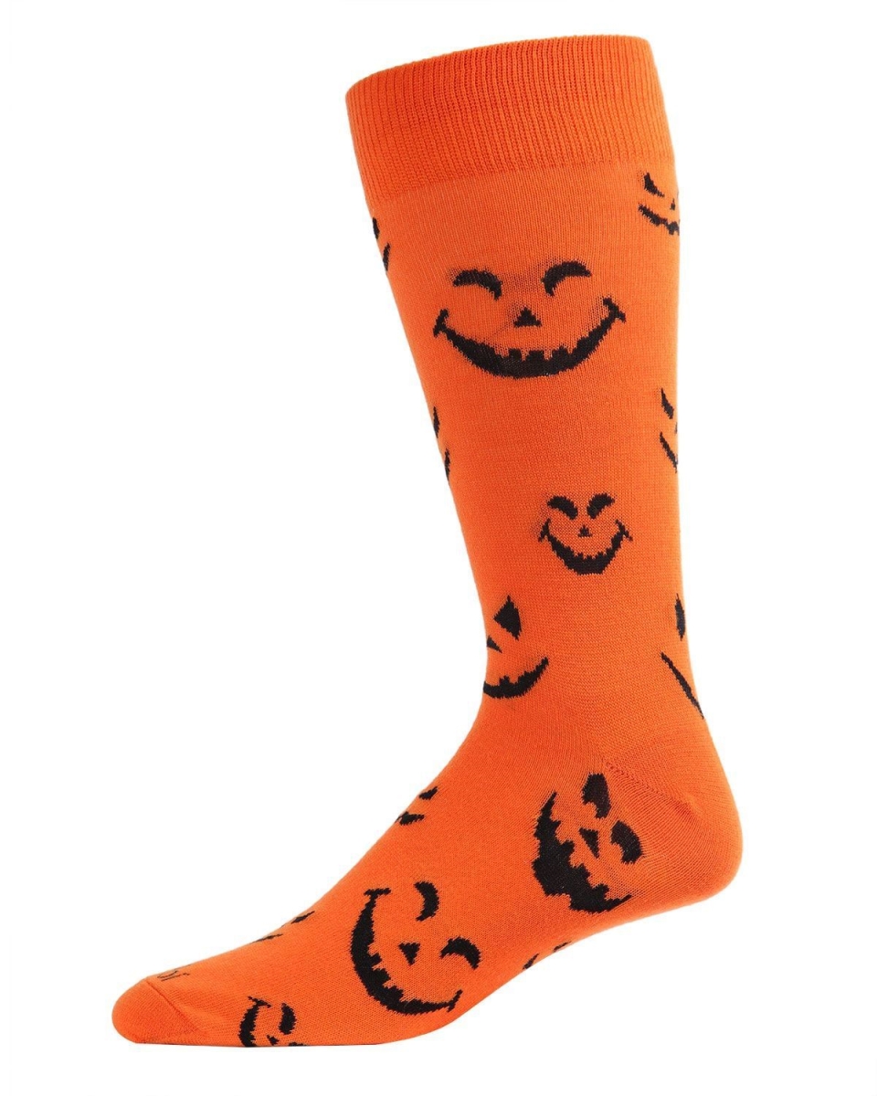Men's Festive Halloween "Pumpkin Faces" Novelty Crew Sock - Orange / 10-13