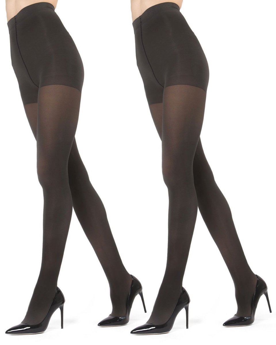 MO-646-01002-M-L Perfectly Opaque Control Top Microfiber Tights for Womens, Charcoal - Medium-Large - Pack of 2