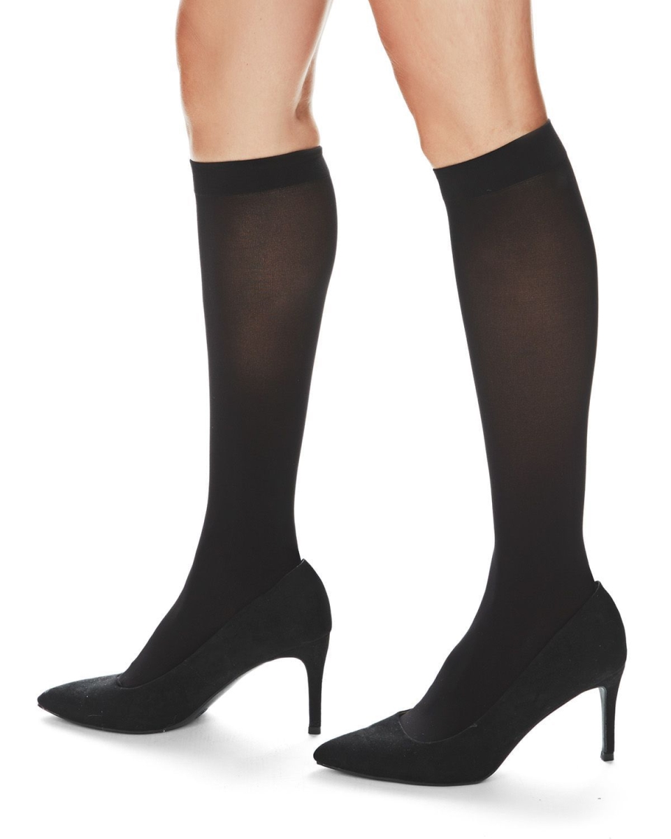 MS-736-00001-Q Microfiber Opaque Knee High Stockings for Womens, Black - Size Q