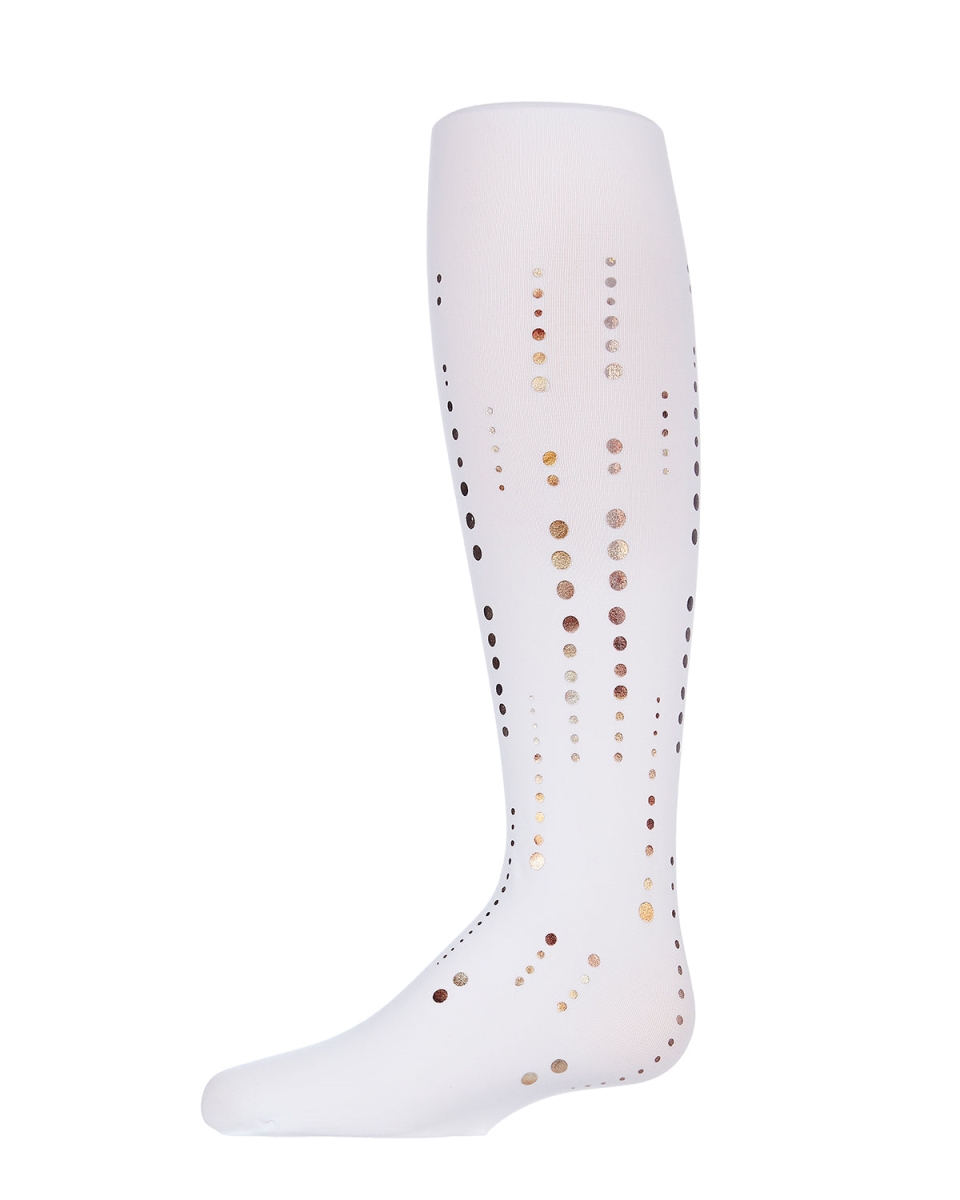 MKF-4015-10103-2-4 Retro Halftone Polka Dot Tights for Girls, White - Size 2-4