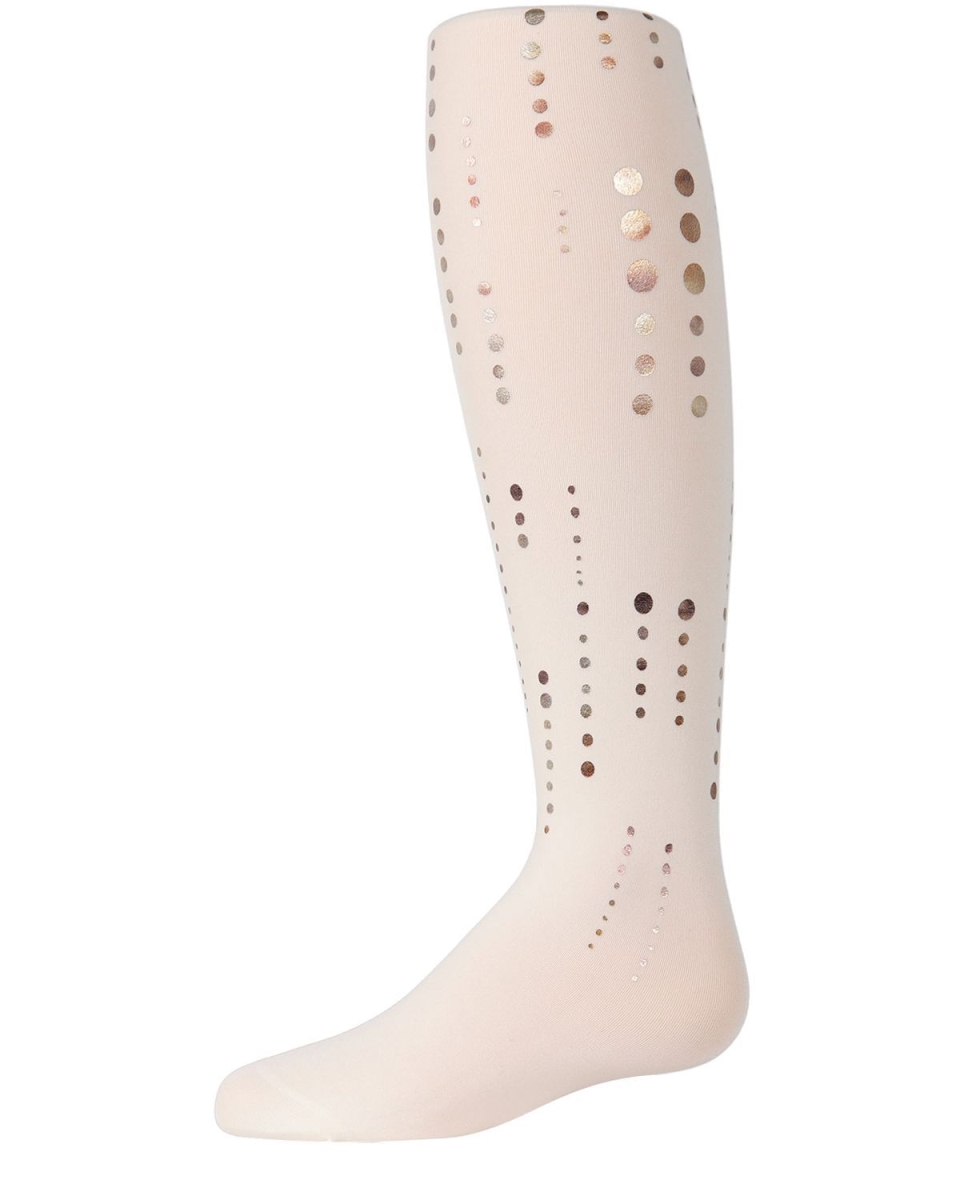 MKF-4015-11700-10-12 Retro Halftone Polka Dot Tights for Girls, Winter White - Size 10-12