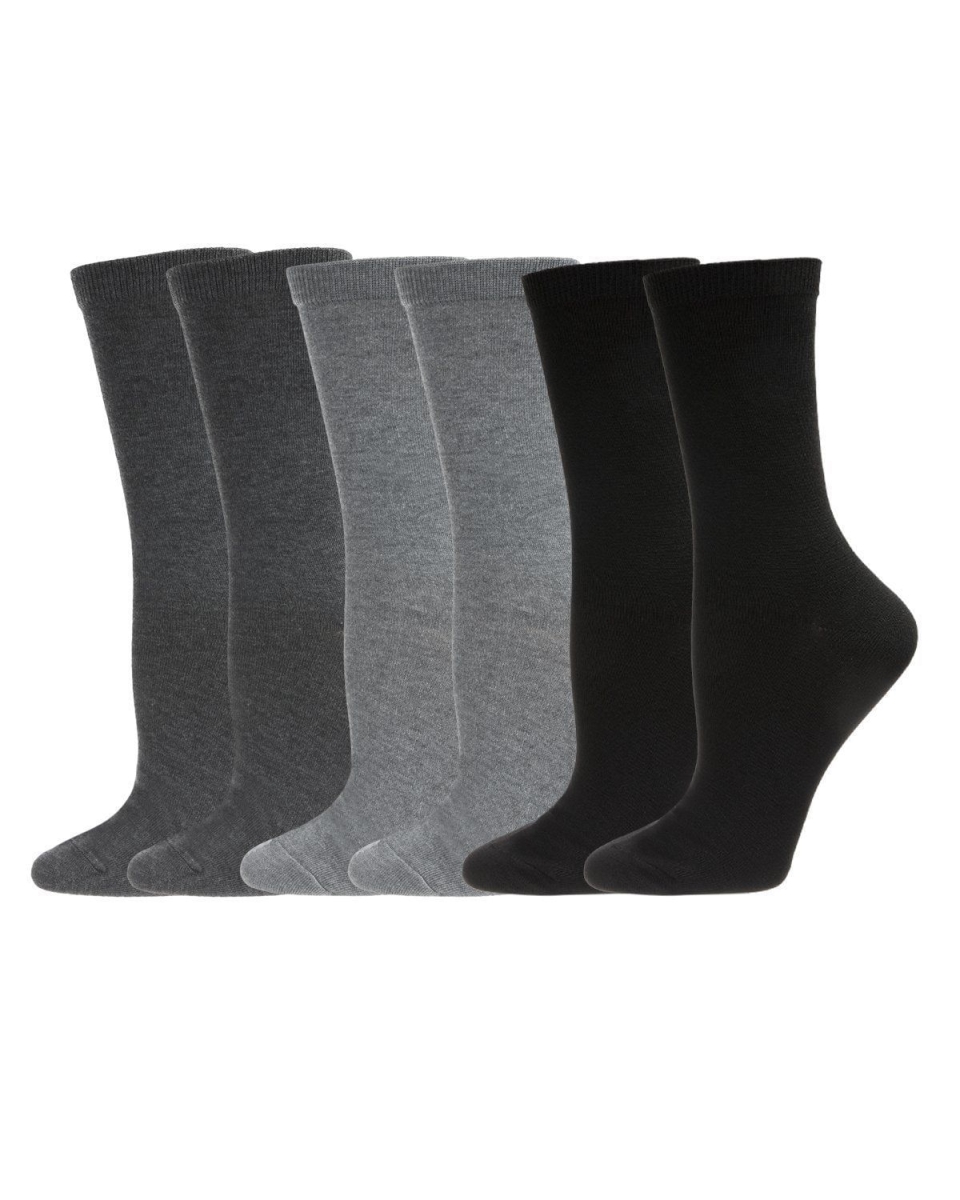 MCE05822-02110-9-11 Flatknit Crew Sock for Womens - Dark Gray Heather, Medium Gray Heather & Black - Size 9-11 - Pack of 6
