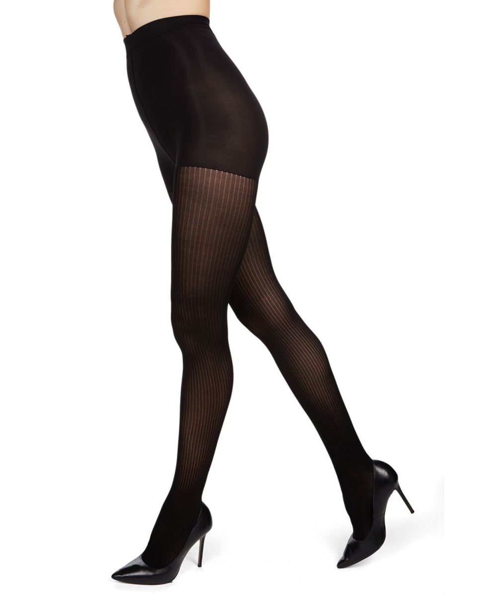MO-125-00001-M-L Ladies Fine Ribbed Tights, Black - Medium-Large