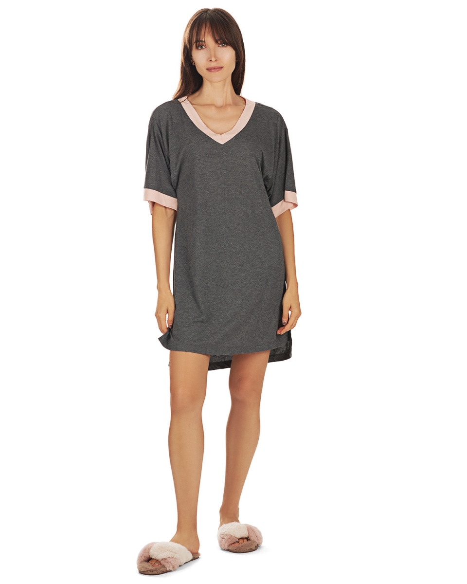 Picture of Memoi CNS07363-02116-L Contrast Trim Modal Sleepshirt for Womens, Gray Heather - Large