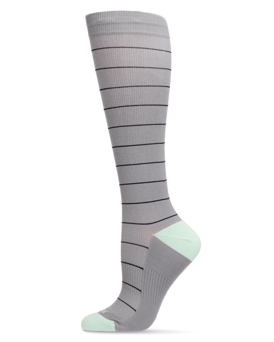Unisex Thin Striped Antimicrobial Nylon 15-20mmHg Graduated Compression Socks - Gray / 9-11