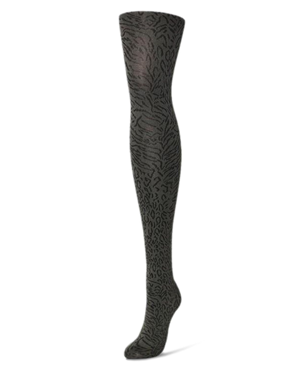 MF3-181-00001-S-M Leopard Luxe Opaque Tights for Womens, Black - Small-Medium