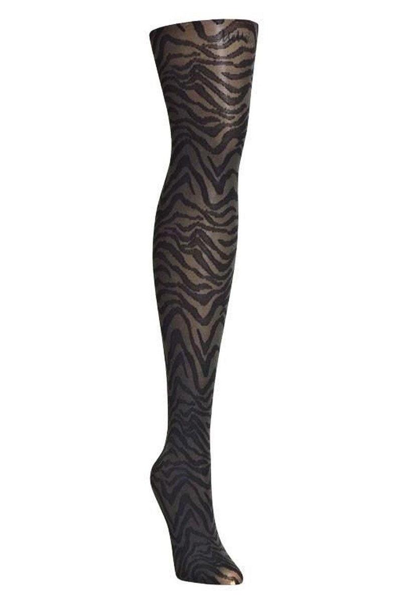 MF3-184-00001-S-M Zebra Zen Opaque Tights for Womens, Black - Small-Medium