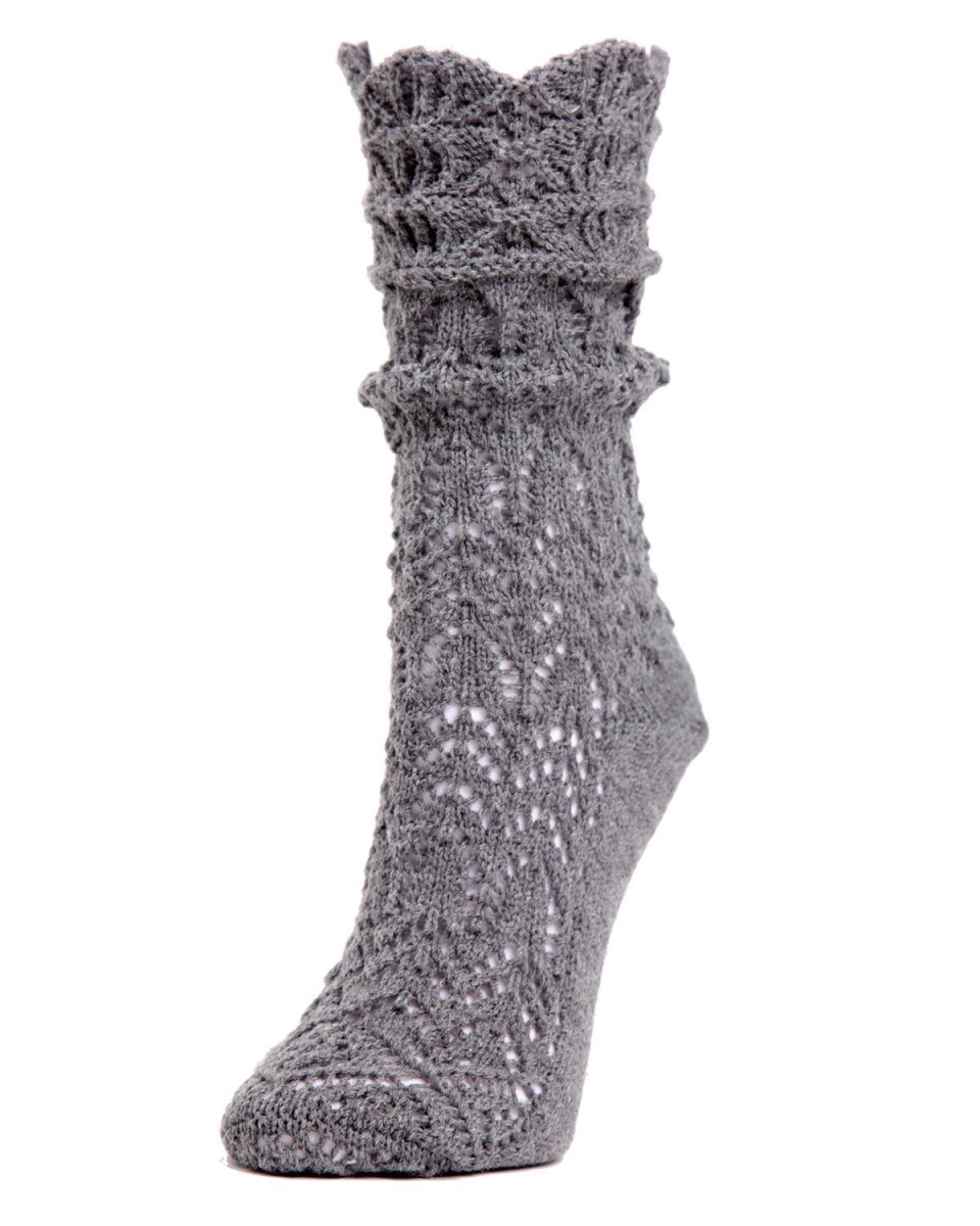 MF7-5465-03003-OS Shakar Scalloped Crochet Knit Boot Sock for Womens, Medium Gray Heather - One Size