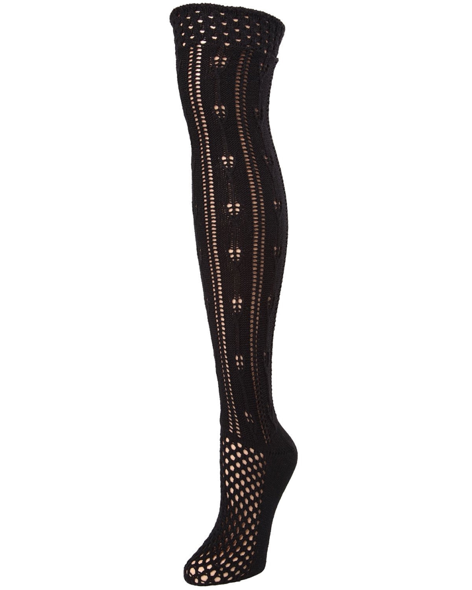 MF7-5491-00001-OS Fondant Crochet Stripe Boot Sock for Womens, Black - One Size