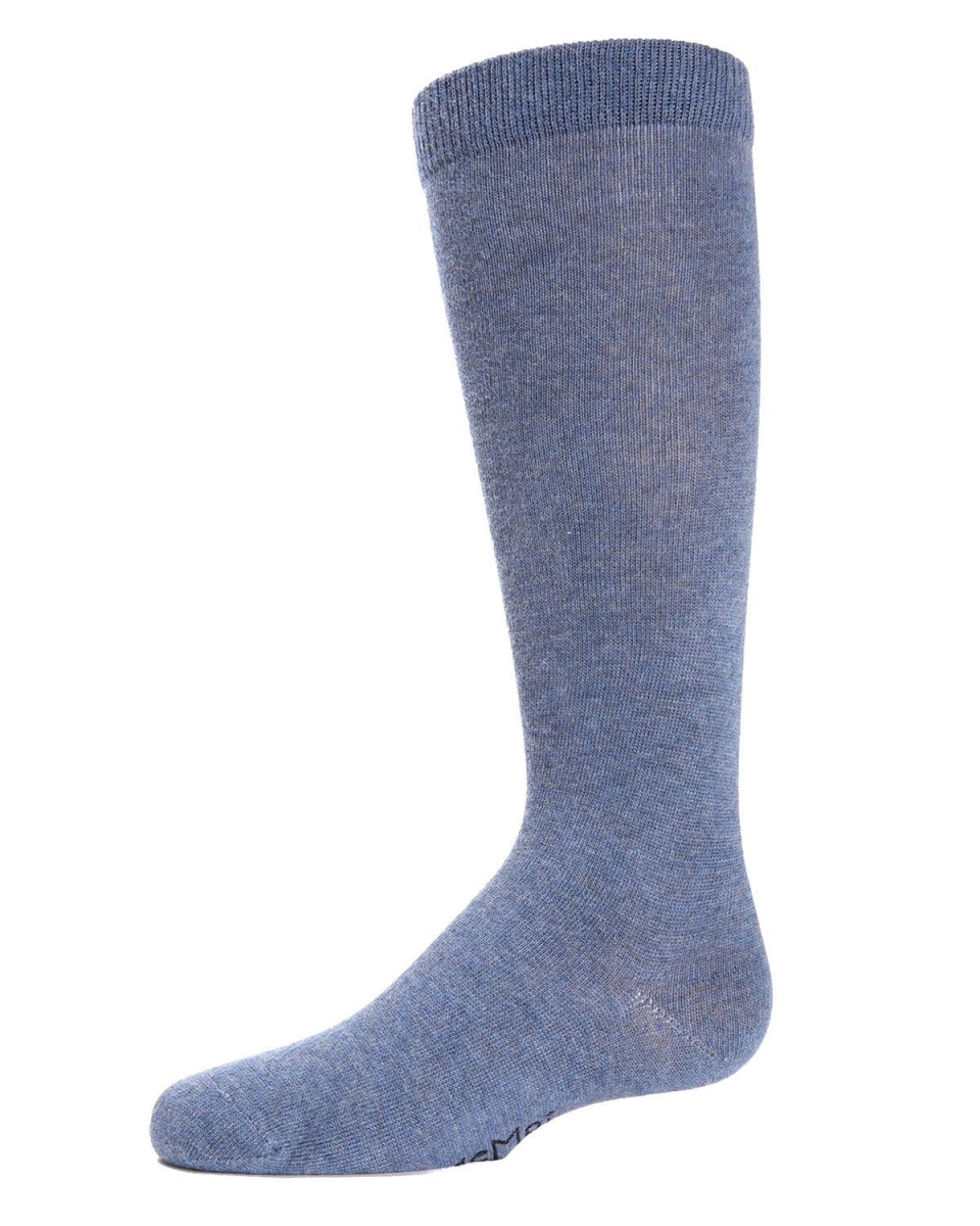 Girls Ribbed Classic Cotton-Rich Solid-Color Knee High Sock - Light Denim / 6