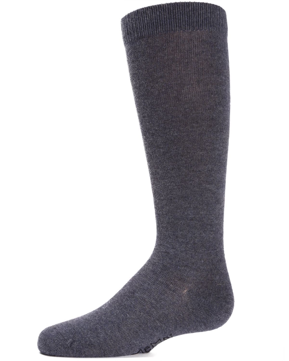Girls Ribbed Classic Cotton-Rich Solid-Color Knee High Sock - Dark Denim / 2