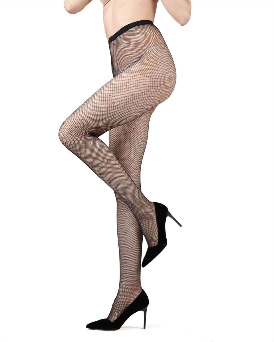 Rhinestone Mini-Fishnet Tights Black - Small-Medium
