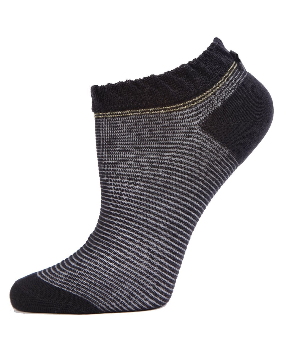 MWF-000070-00001-9-11 Striped Semi-Sheer Womens Low-Cut No Show Socks, Black - Size 9-11 -  Memoi