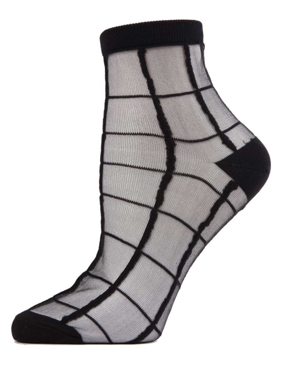 MWF-000074-00001-9-11 Cheery Checker Sheer See-Through Ankle Socks for Womens, Black - Size 9-11 -  Memoi