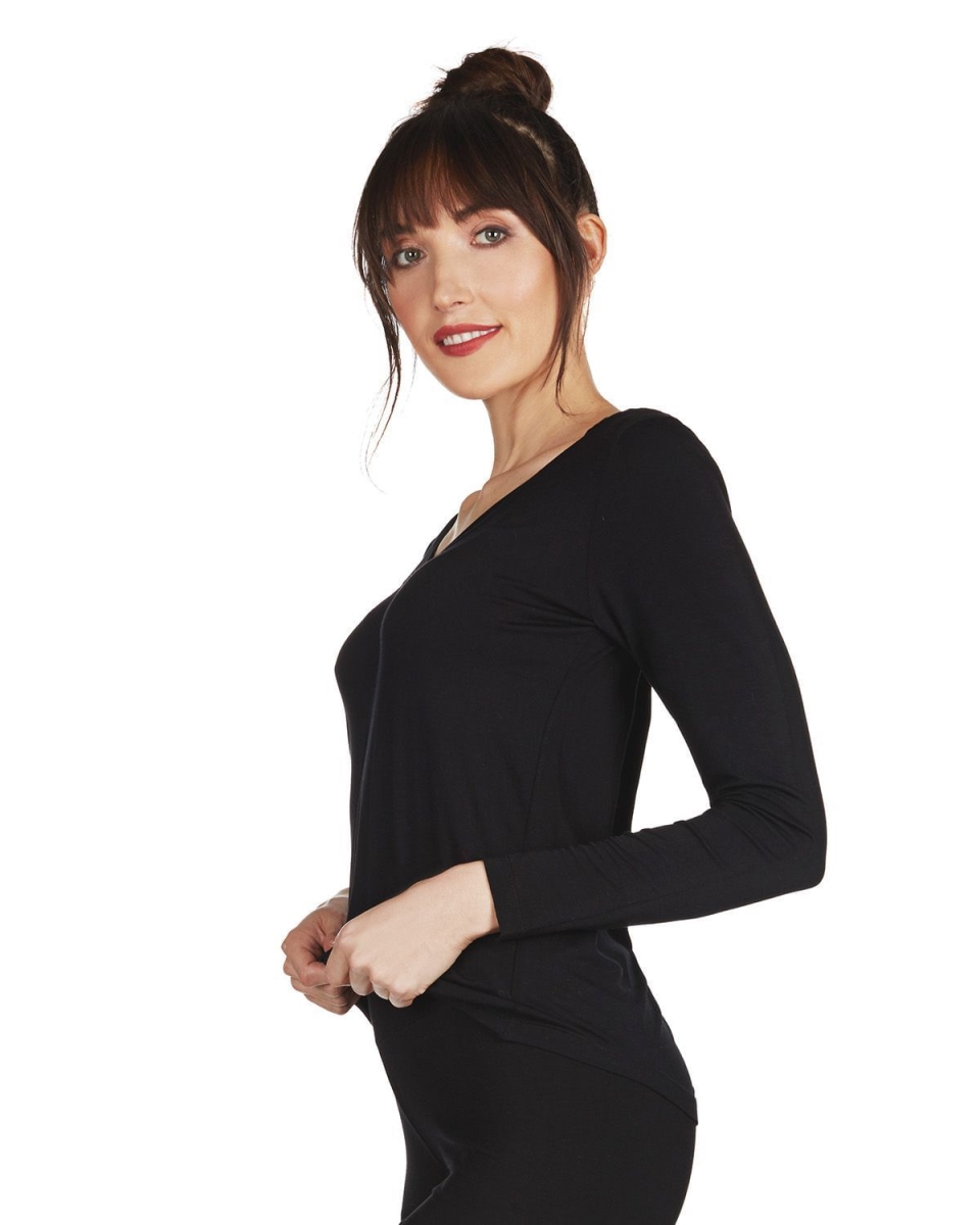 CTL06635-00001-XS Bamboo Relaxed Long Sleeve Top for Womens, Black - Extra Small