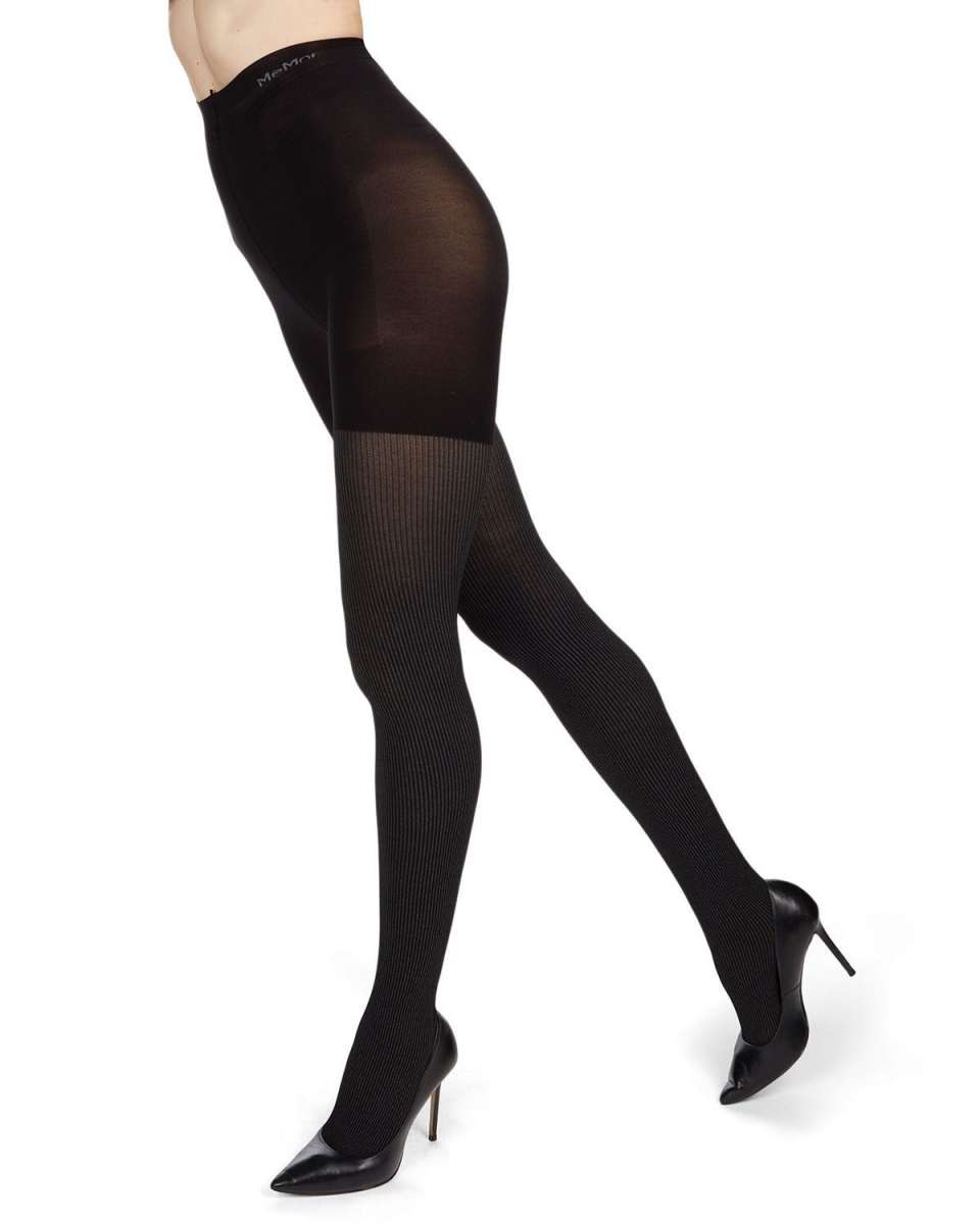 MM-719-00001-M-L Pin Rib Shaper Tights for Womens, Black - Medium-Large