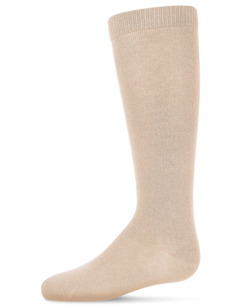 Girls Ribbed Classic Cotton-Rich Solid-Color Knee High Sock - Sand / 12