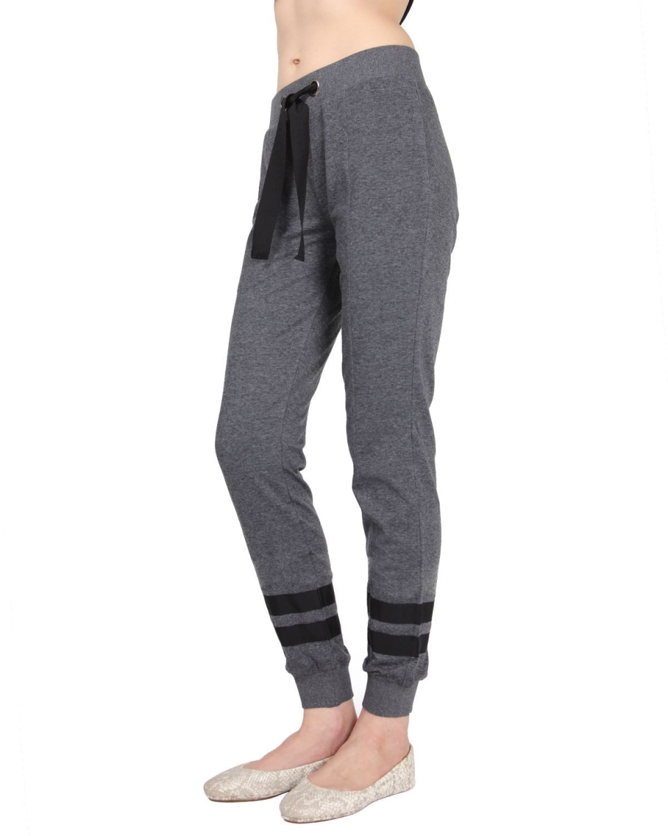 Picture of Memoi CLP00042-01002-XL Jogger Pants with Contrast Ribbon Stripes for Womens, Charcoal - Extra Large