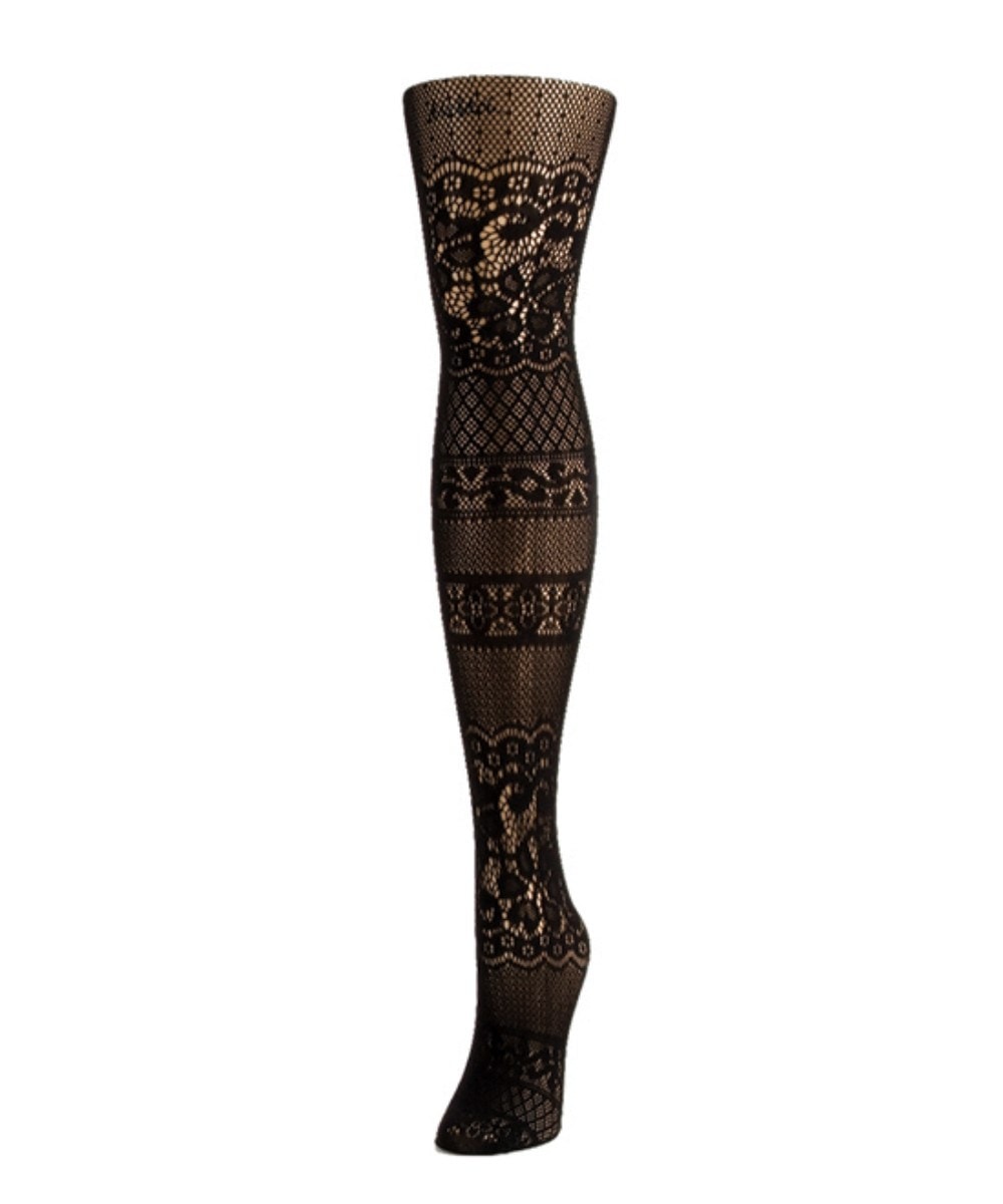 Picture of Memoi MS2-156-00001-M-L Floral Patch Net Tights for Womens, Black - Medium-Large