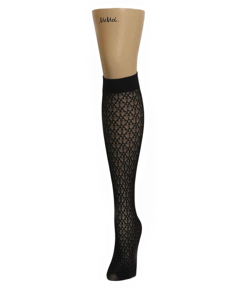 MS3-752-00102-OS Diamond Threads Net Knee High Socks for Womens, Solid Black - One Size