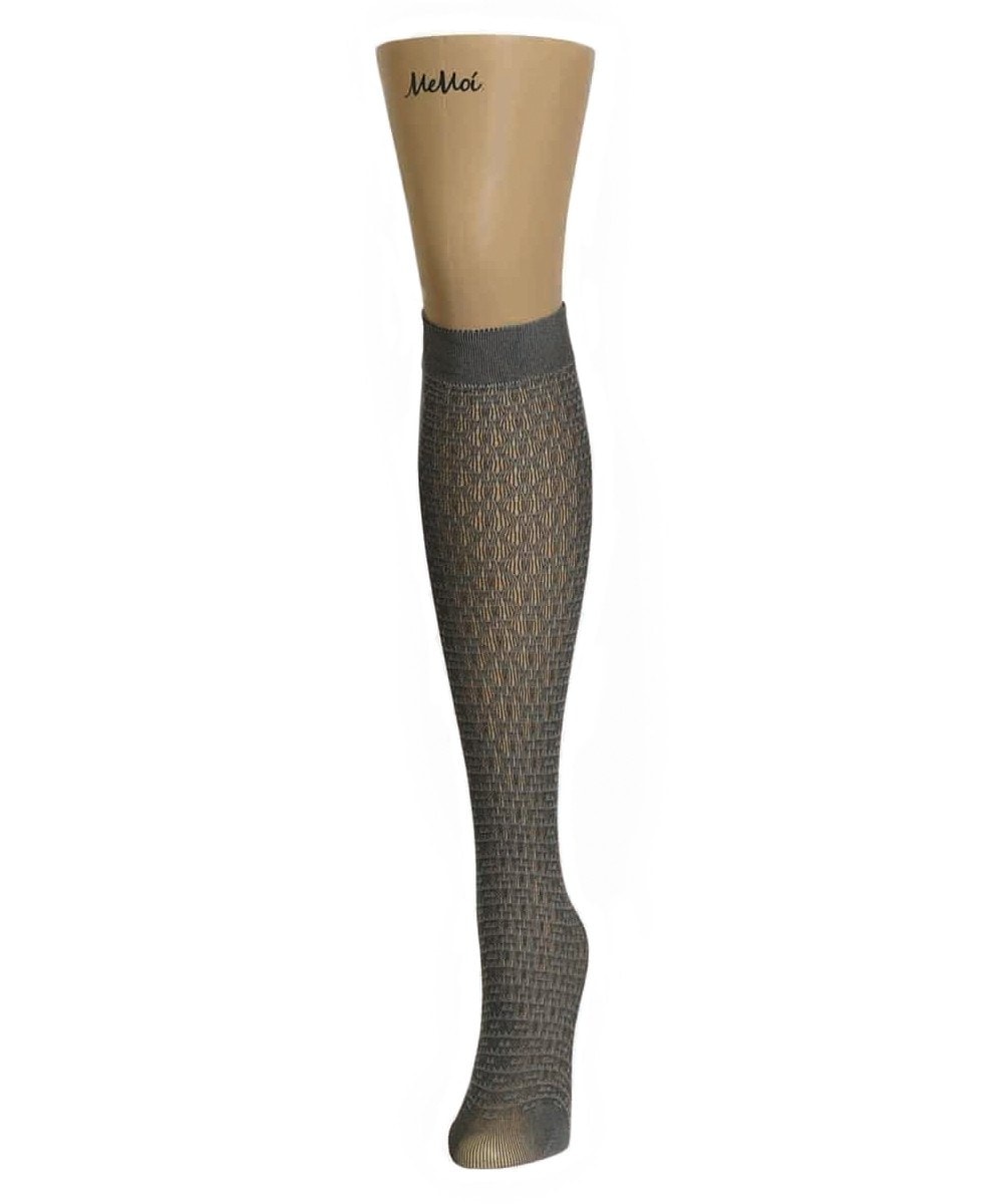MS3-752-06015-OS Diamond Threads Net Knee High Socks for Womens, Two Tone Gray - One Size
