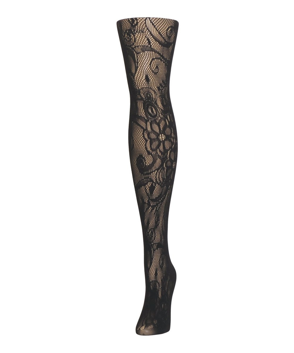 Picture of Memoi MS3-152-00102-S-M Botanic Scene Net Tights for Womens, Solid Black - Small-Medium
